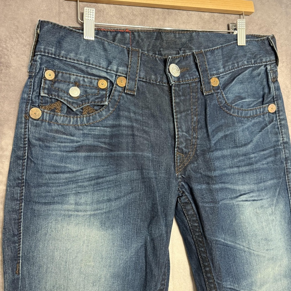 VTG True Religion Rainbow Billy Jeans Mens 33x30 Blue Straight Denim USA - Picture 2 of 12